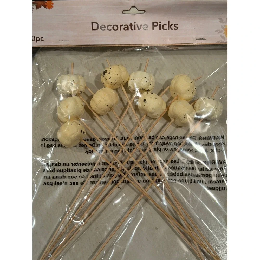 Decorative Pumpkin Picks Autumn Harvest Halloween Thanksgiving 10pc Orange Ivory